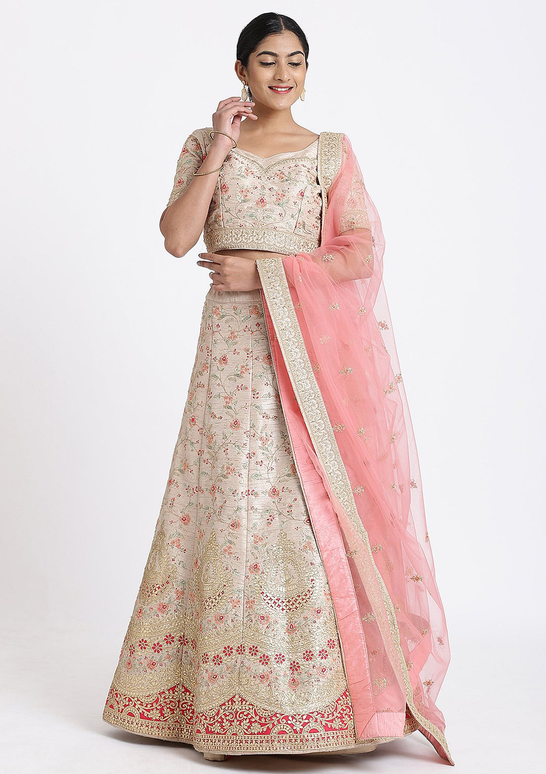 Cream Gota Patti Rawsilk Designer Lehenga-Koskii
