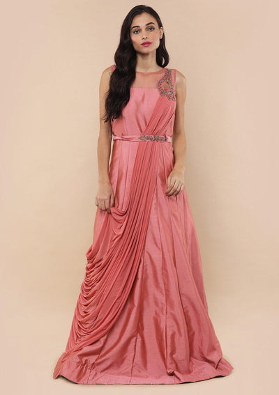 Pink Thread Work Silk Designer Gown-Koskii
