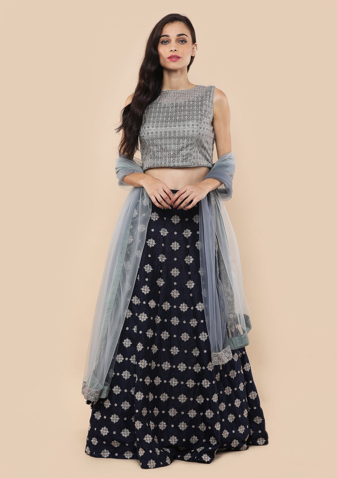 Koskii Navy Blue Bridal Lehenga-Koskii