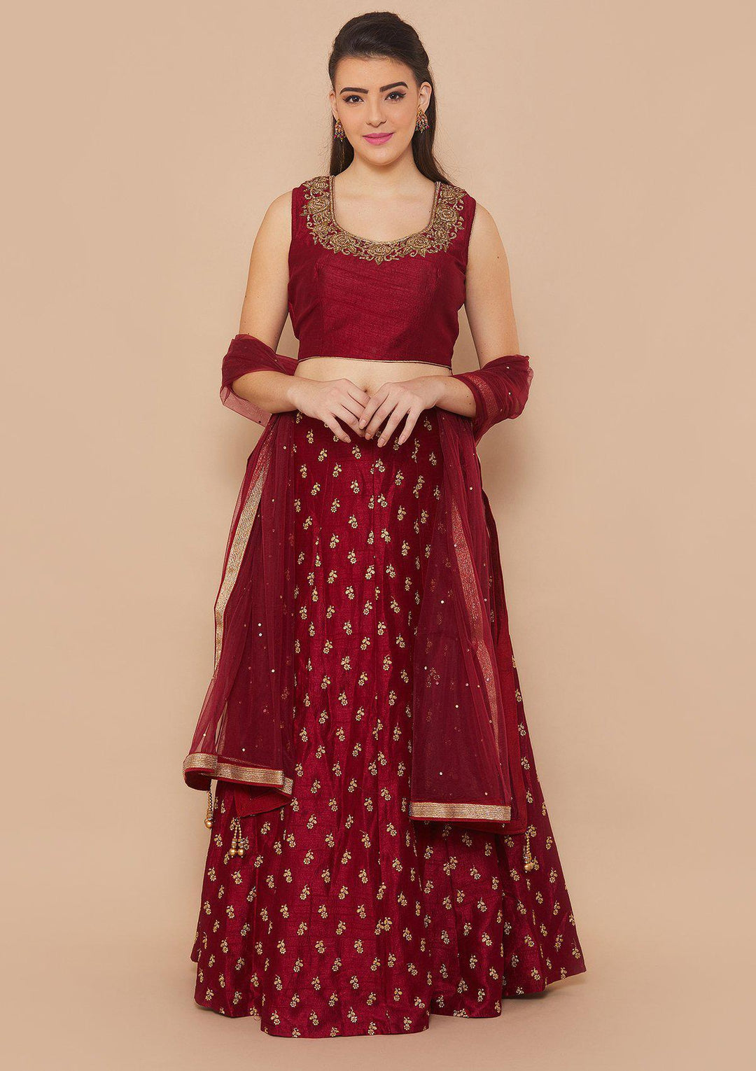 Maroon Zariwork Rawsilk Designer Lehenga-Koskii
