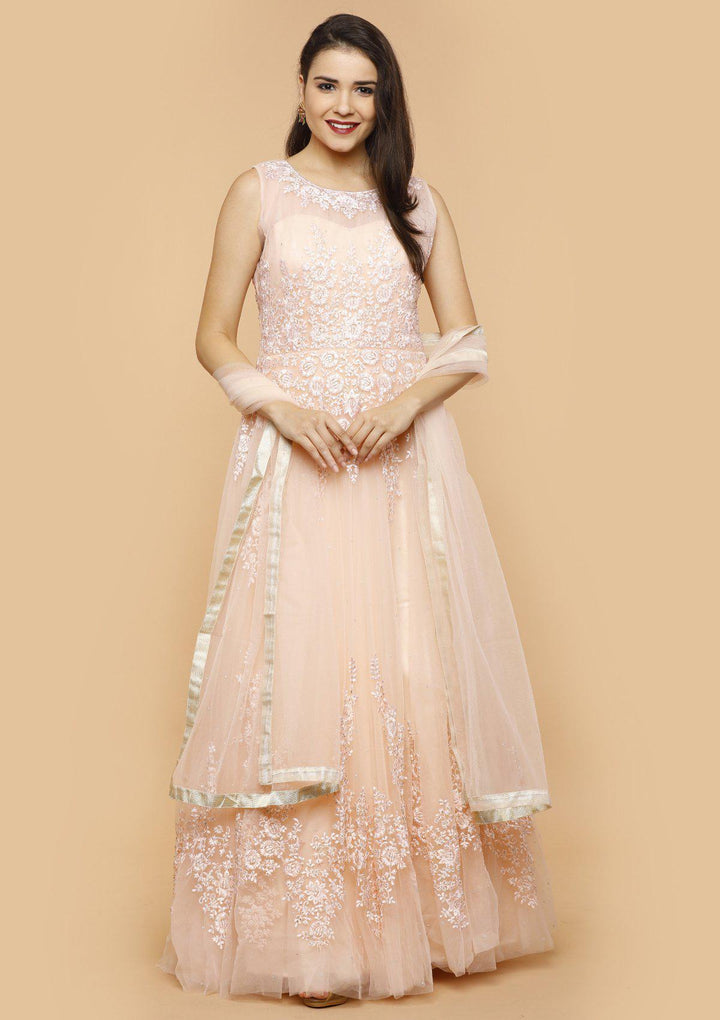 koskii blushing pink threadwork gown-Koskii