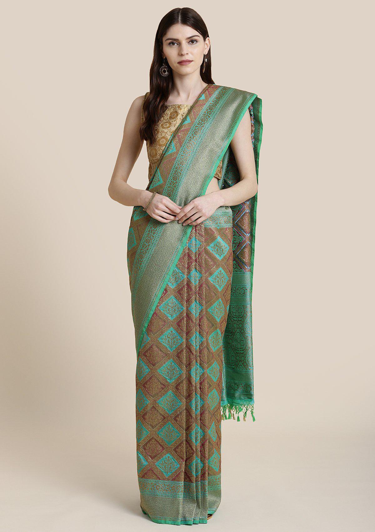 Green Zariwork Banarasi Designer Saree-Koskii