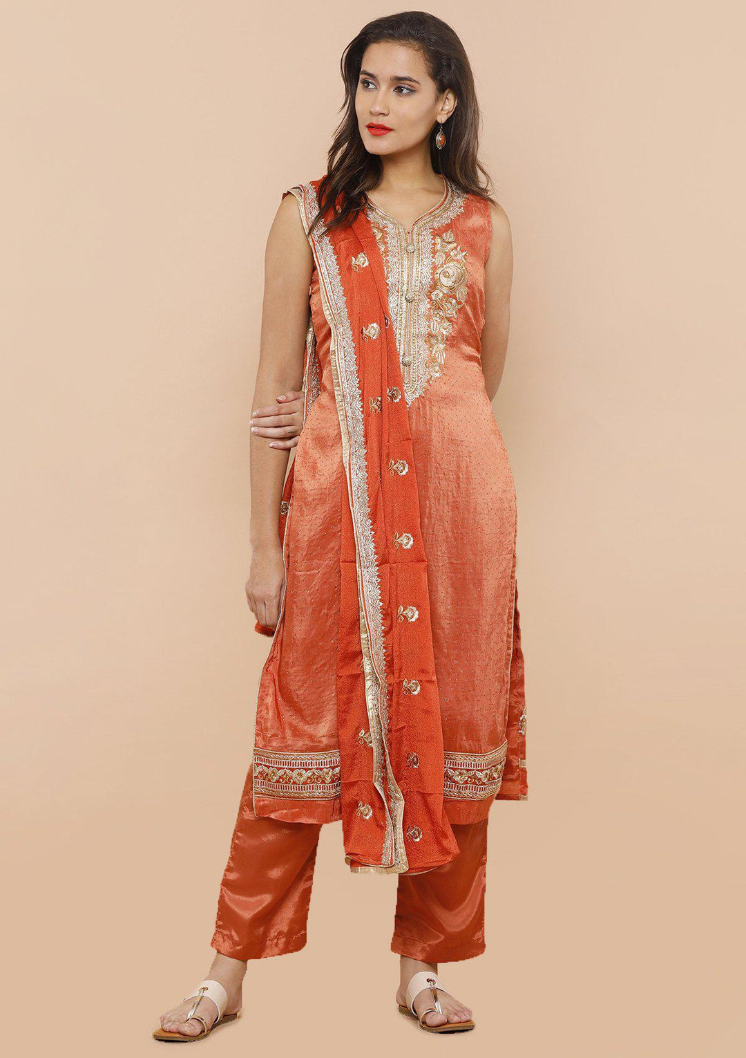 Orange Stone Work Designer Salwar Suit-Koskii