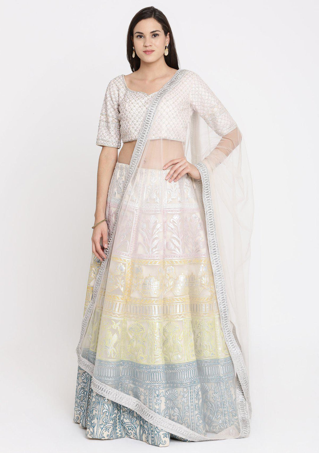 Pastel Tone Gotapatti Net Designer Lehega-Koskii