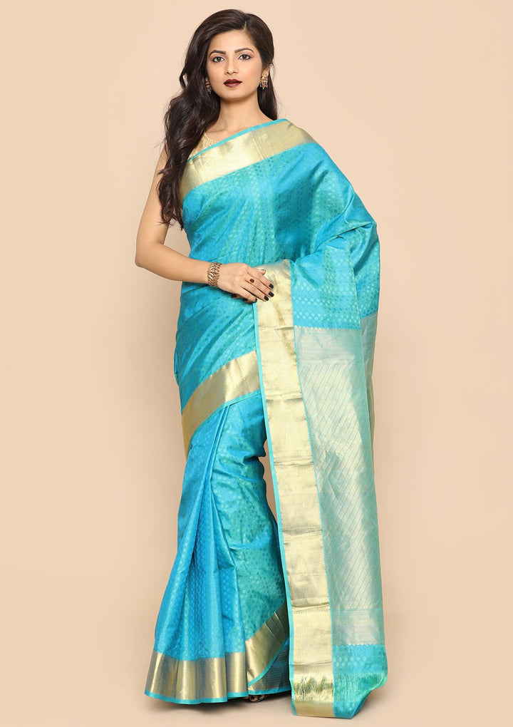 Peacock Green Georgette Handmade Saree-Koskii
