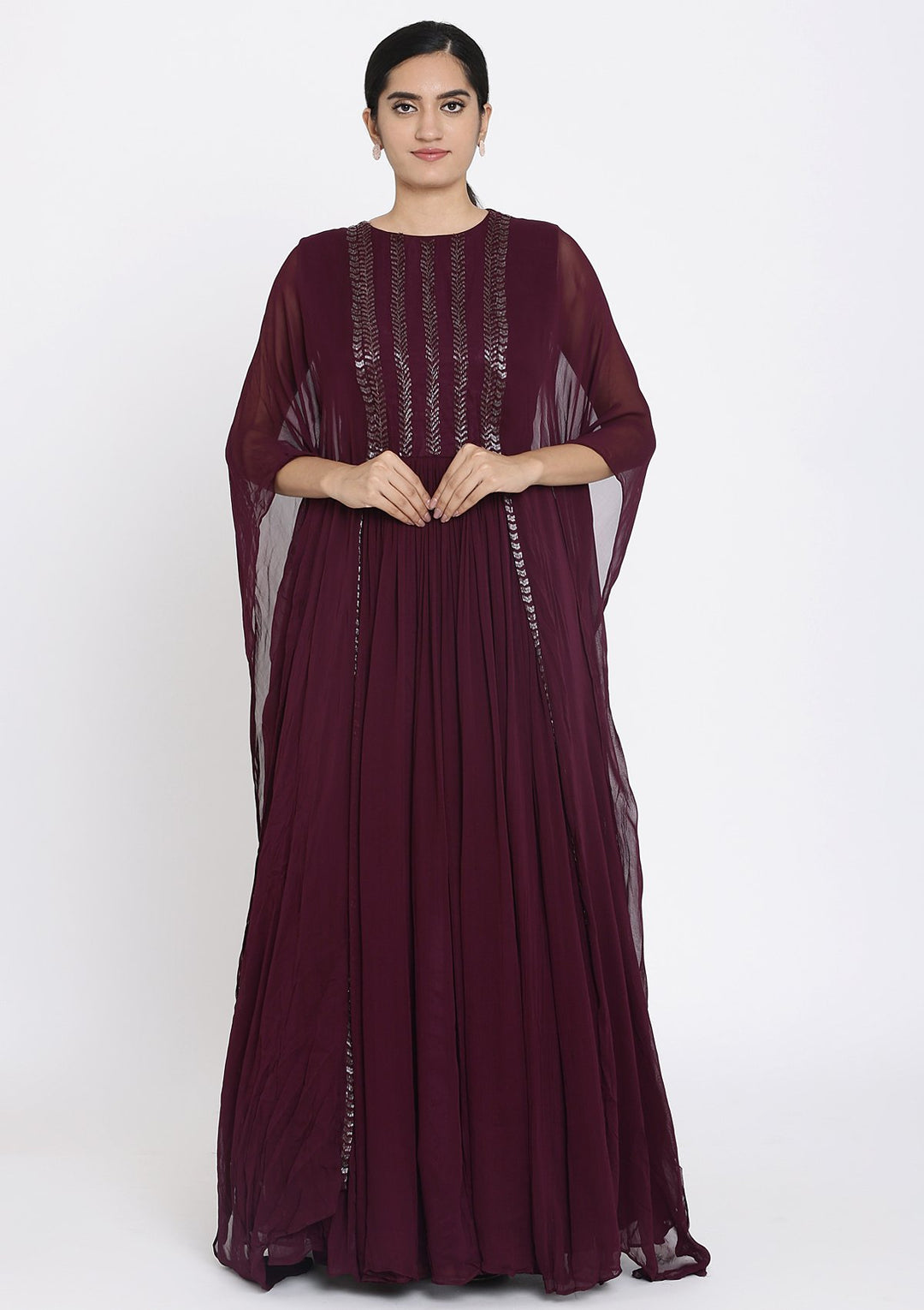 Wine Cutdana Georgette Designer Gown - koskii