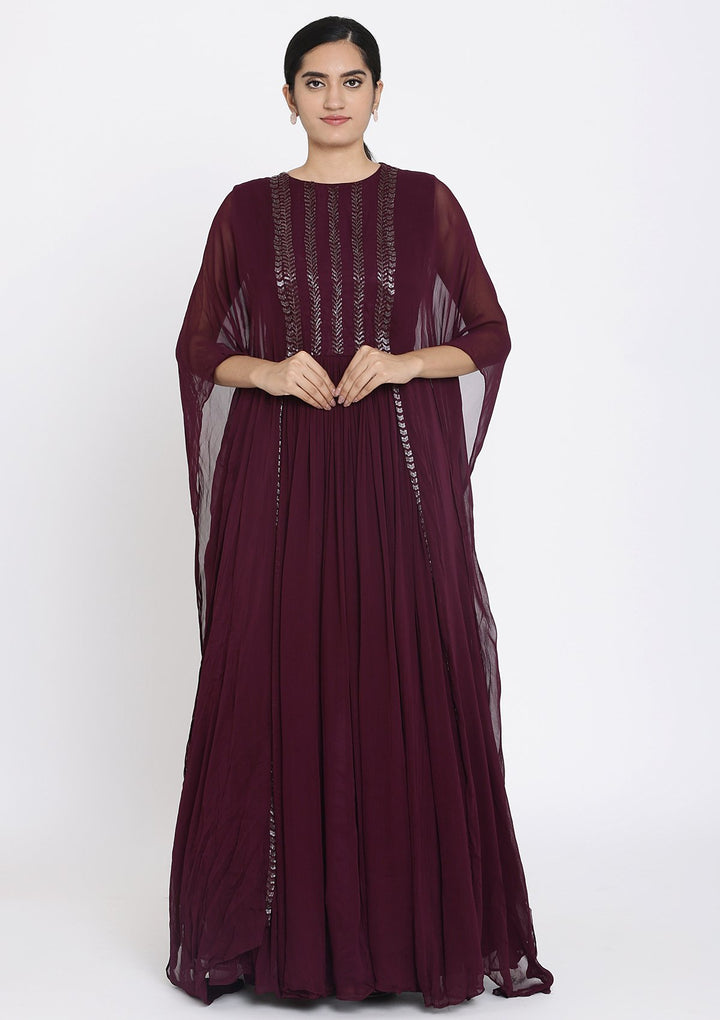 Wine Cutdana Georgette Designer Gown - koskii
