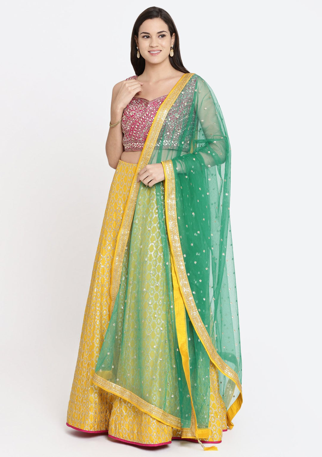 Yellow Gotapatti Raw Silk Designer Lehenga-Koskii