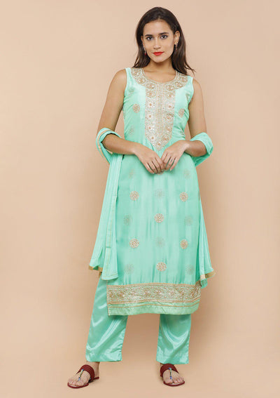 Fern Green Zari Designer Salwar Suit-Koskii