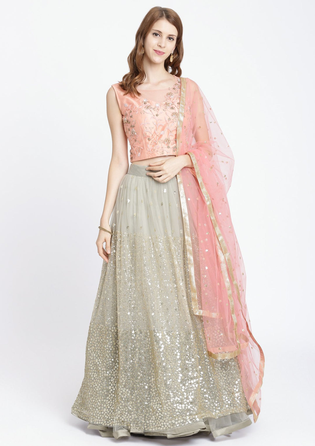 Pista Green Cutdana Net Designer Lehenga-Koskii