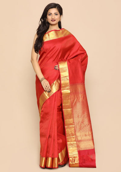 Flaring Red Stunning Handmade Saree-Koskii