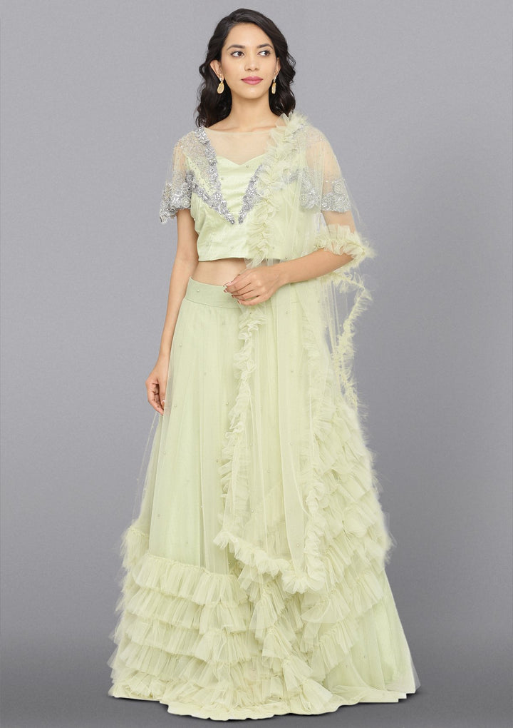 Pista Green Cutdana Net Designer Lehenga-Koskii
