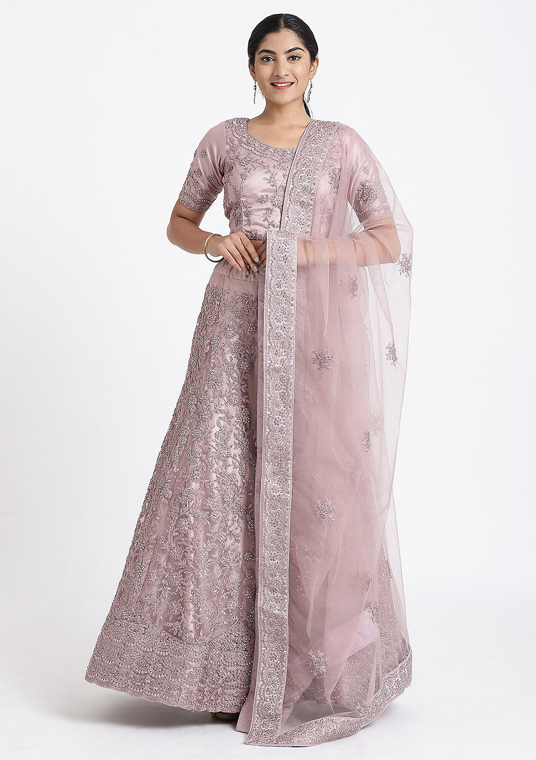 Lavender Stone Work Net Designer Lehenga-Koskii