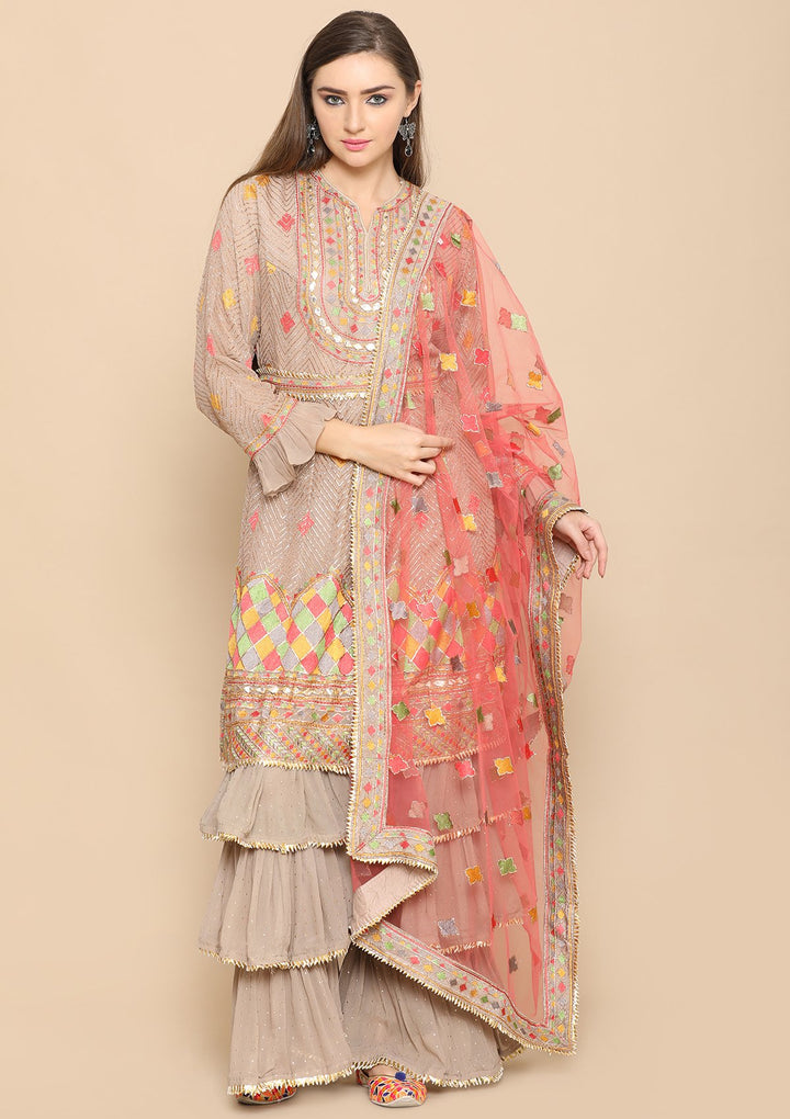 Brown Thread Work Net Designer Sharara-Koskii