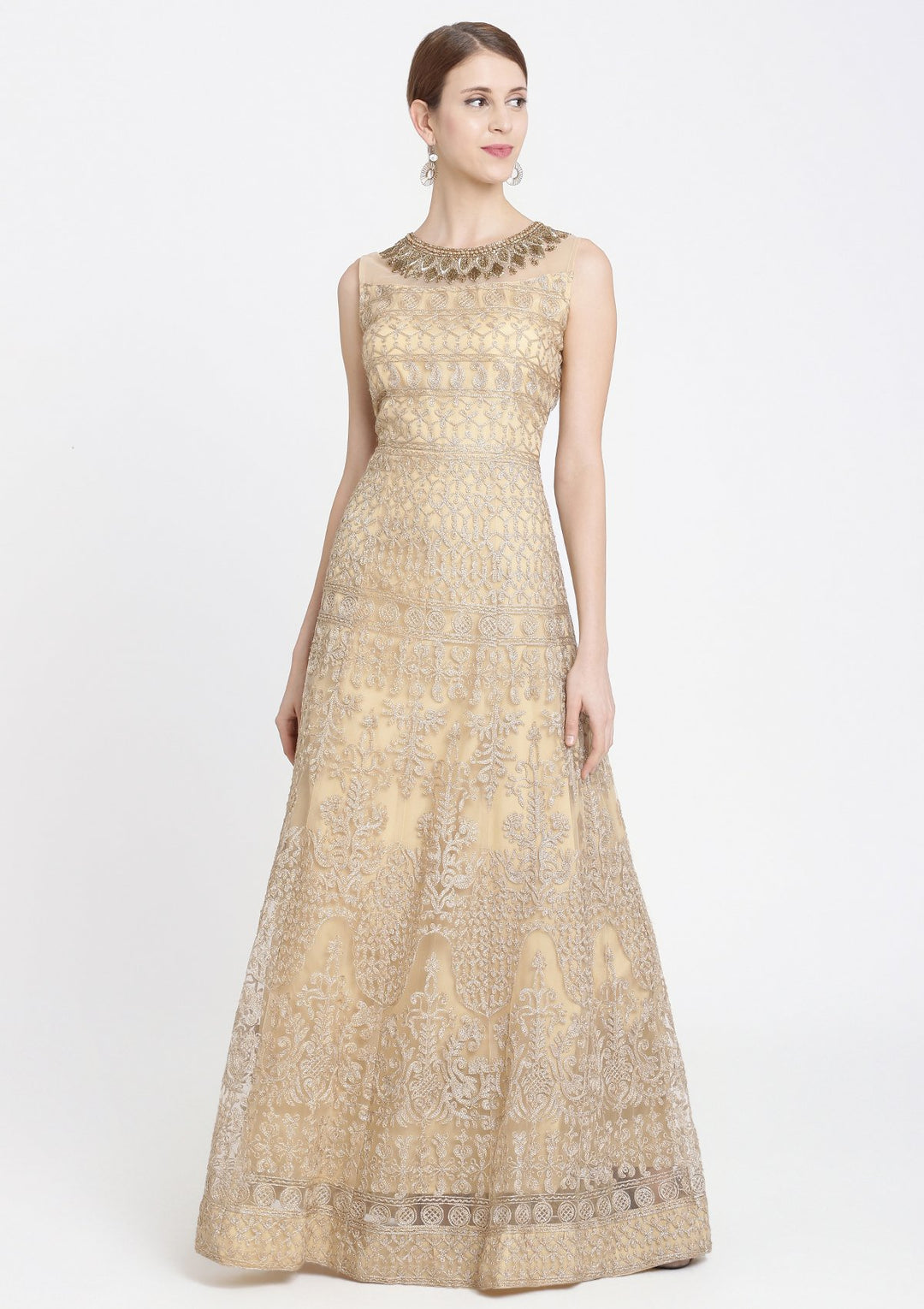 Gold Cutdana Net Designer Gown-Koskii