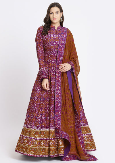 Purple Gotapatti Art Silk Designer Gown-Koskii