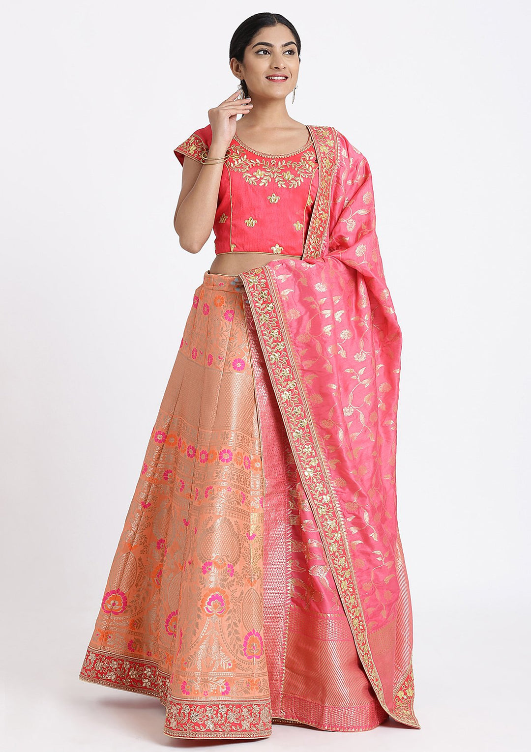 Peach Zariwork Brocade Designer Lehenga-Koskii