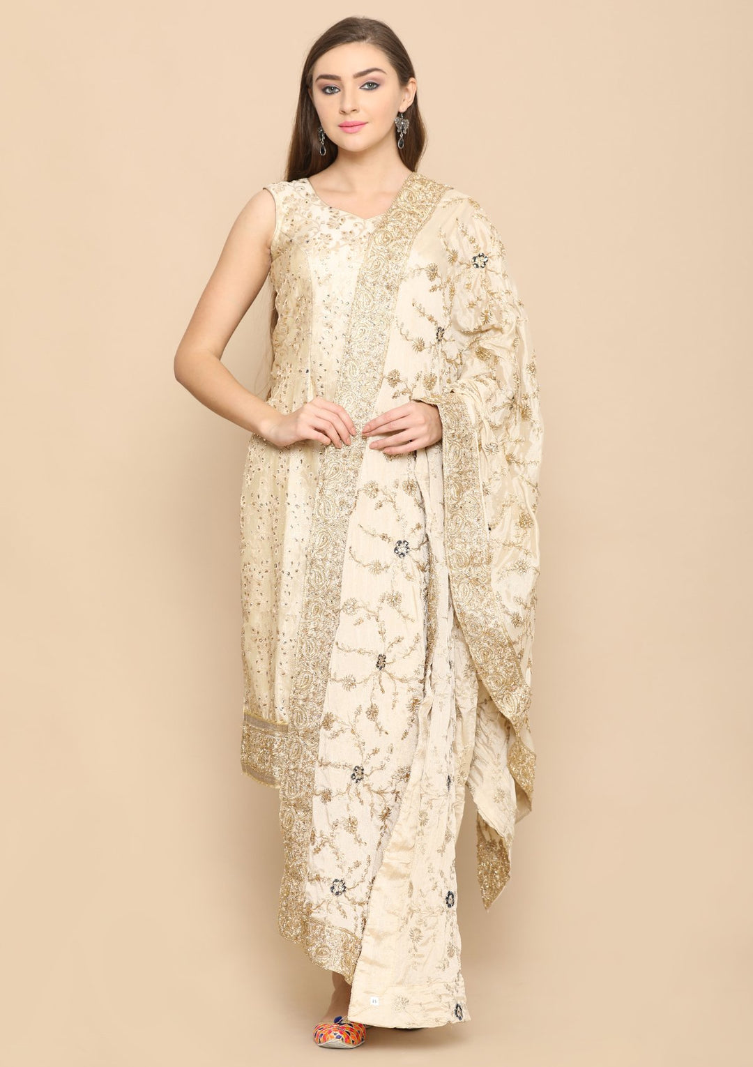 Cream Thread Work Designer Salwar Suit-Koskii