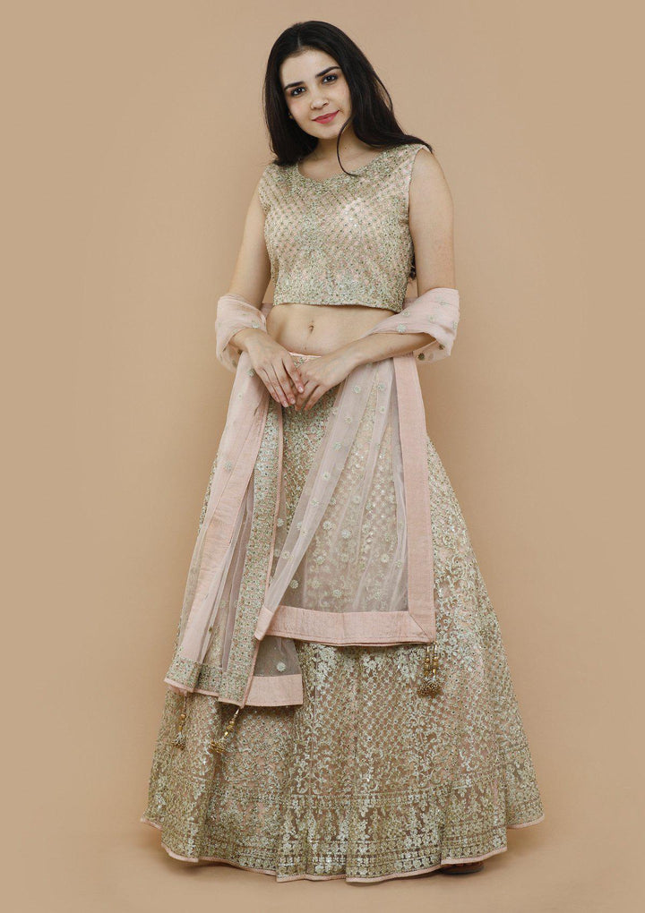 Peach Net Thread Work Designer Lehenga-Koskii
