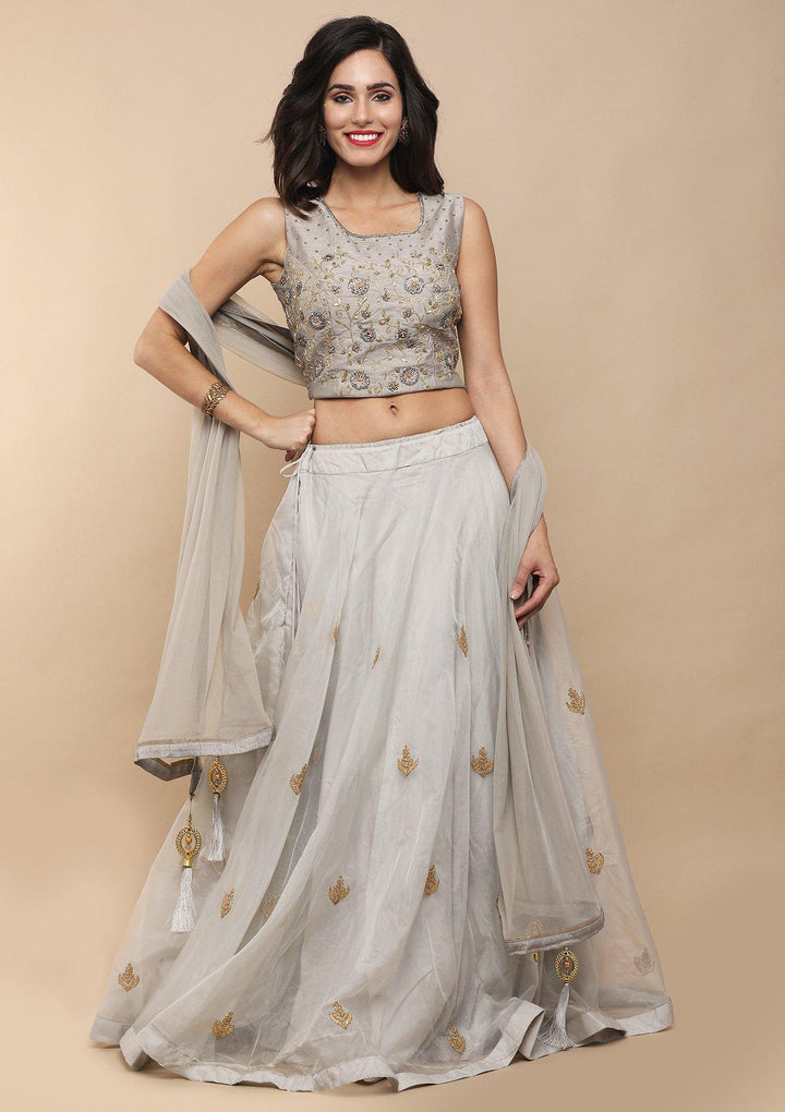 Grey Zardozi Work Net Designer Lehenga-Koskii