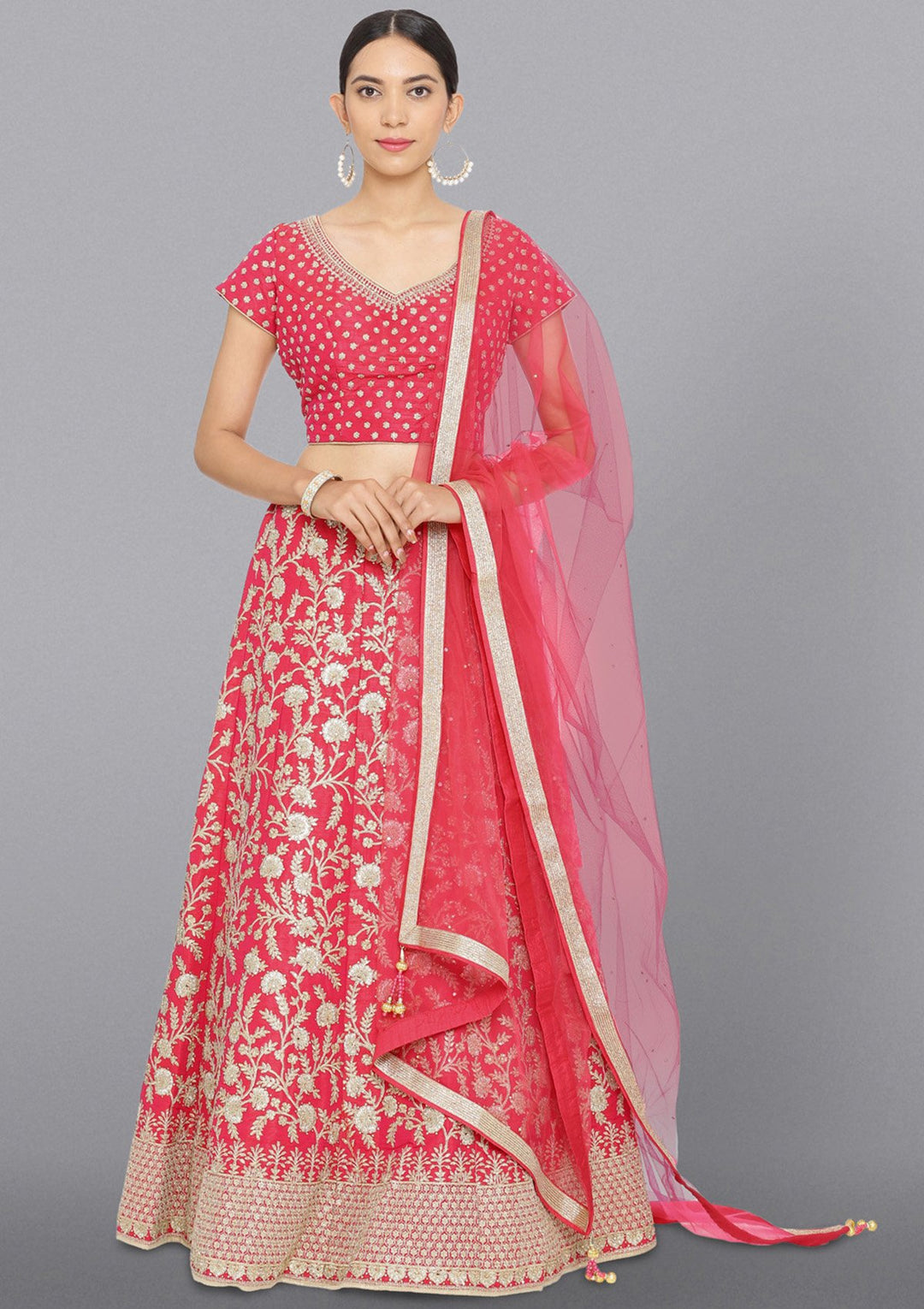Rani Pink Zariwork Rawsilk Designer Lehenga-Koskii