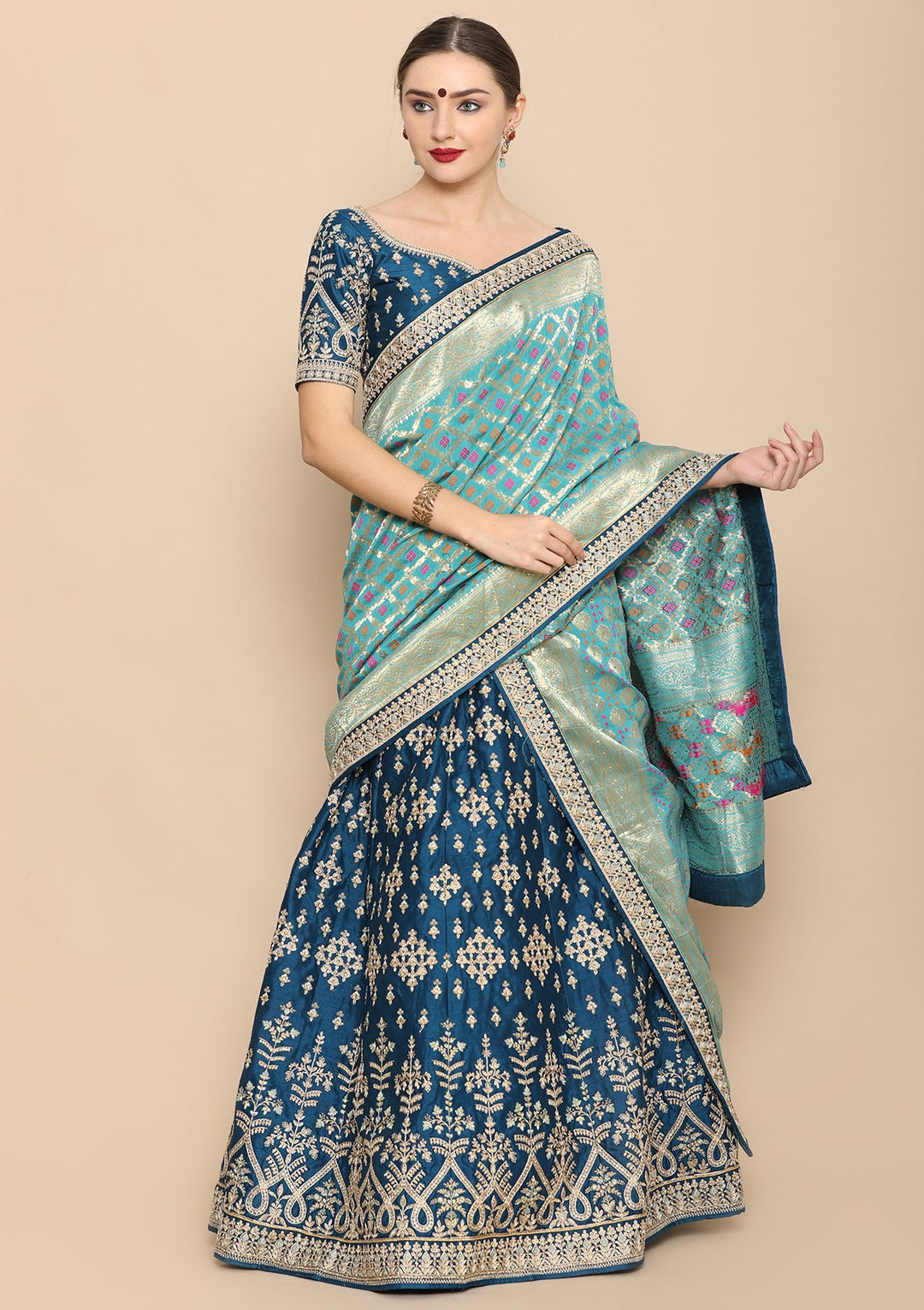 Blue zari work designer lehenga-Koskii