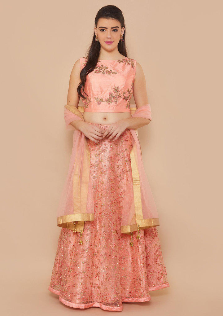 Peach Zariwork Net Designer Lehenga-Koskii
