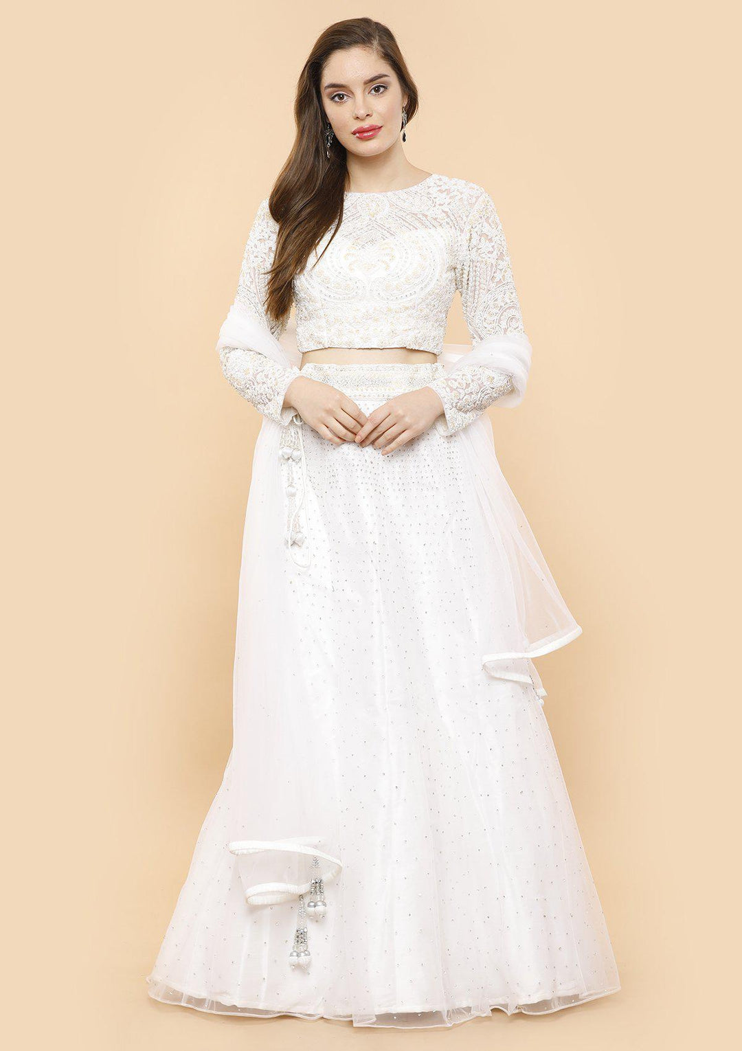 koskii ivory pearl and stone work lehenga-Koskii