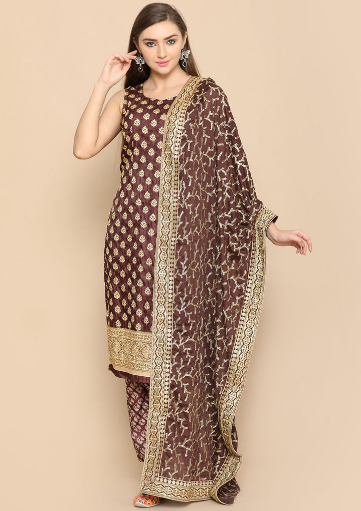brown and gold designer salwar suit-Koskii