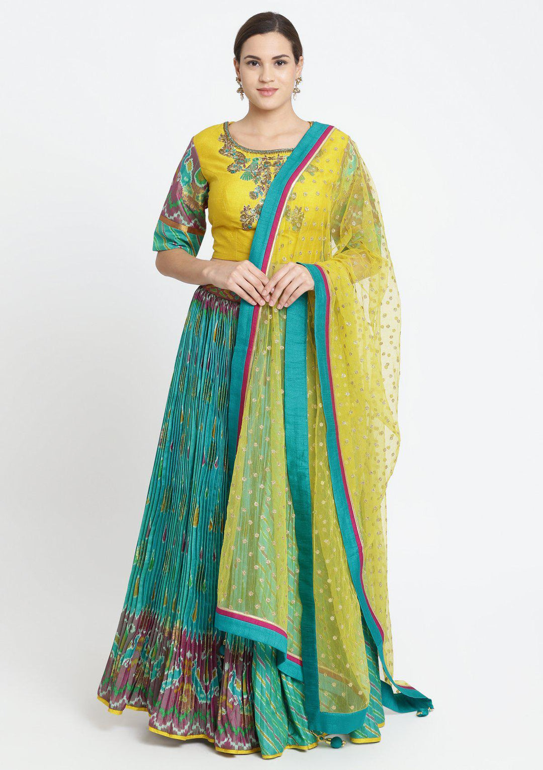 Blue Green Zardosi Rawsilk Designer Lehenga-Koskii