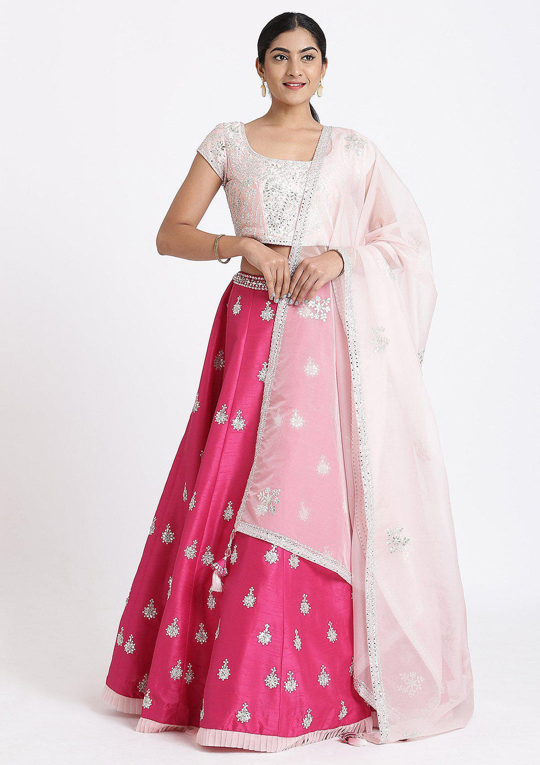 Pink Gota Patti Raw Silk Designer Lehenga-Koskii