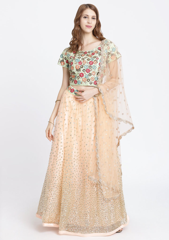 Peach Sequins Net Designer Lehenga-Koskii