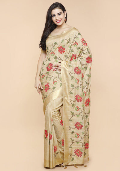 Gold Threadwork Designer Silk Saree-Koskii