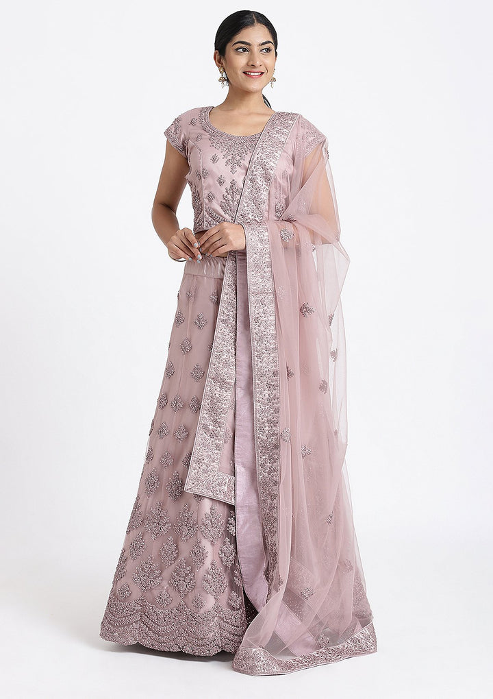 Mauve Thread Work Net Designer Lehenga-Koskii
