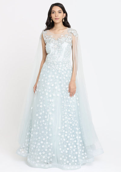 Sea Green Sequins Net Designer Gown-Koskii