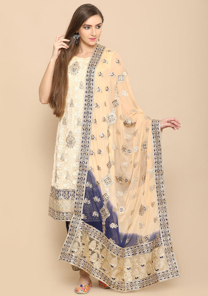 Beige and blue designer salwar suit-Koskii