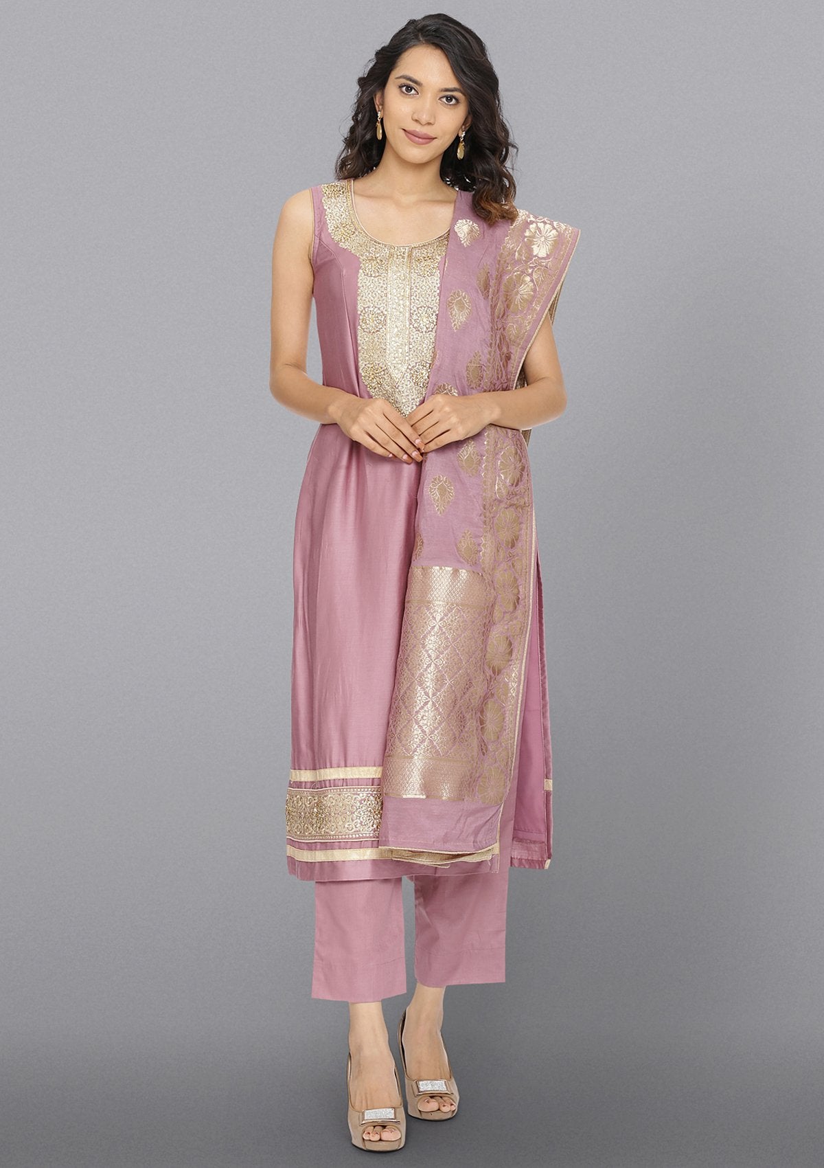 Lavender Zariwork Cotton Designer Salwar Suit-Koskii
