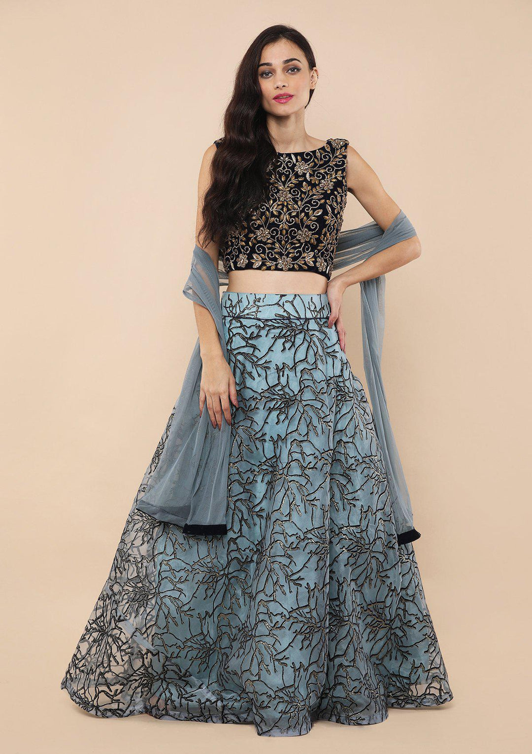Koskii Teal Green Lehenga-Koskii