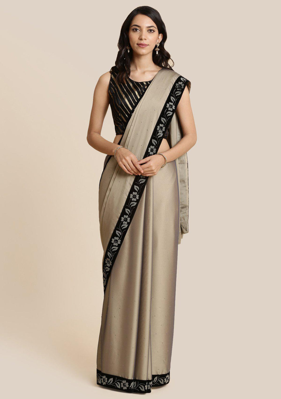 Light Brown Swarovski Georgette Designer Saree-Koskii