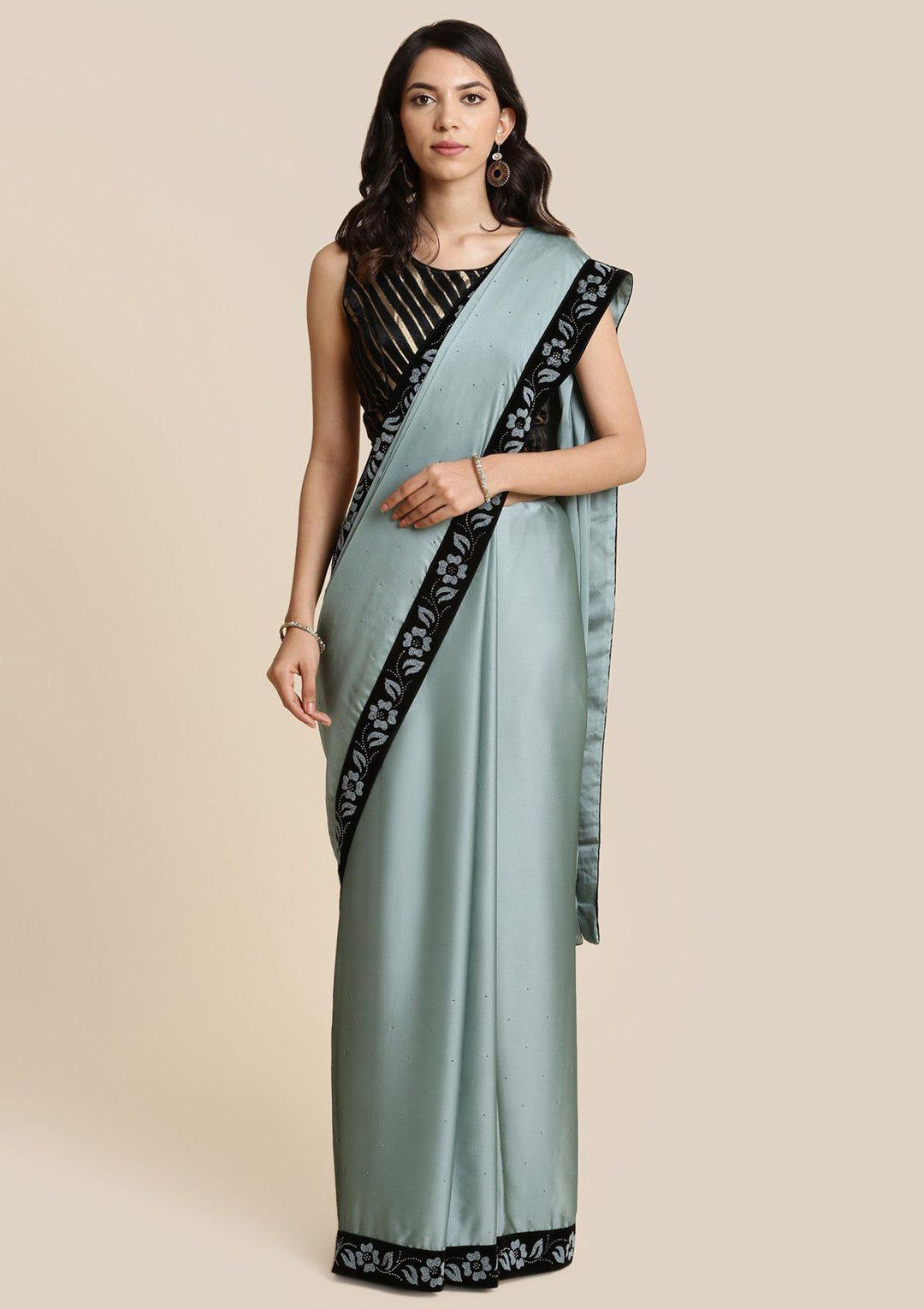 Sea Green Swarovski Georgette Designer Saree-Koskii