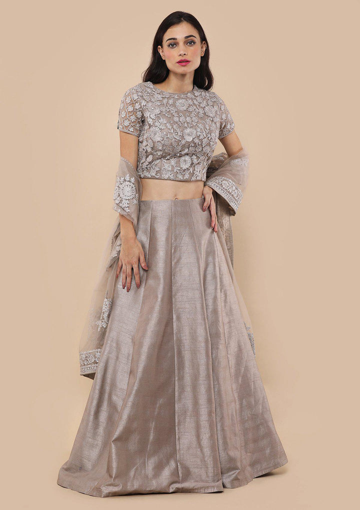 Beige Stone Work Silk Designer Lehenga-Koskii
