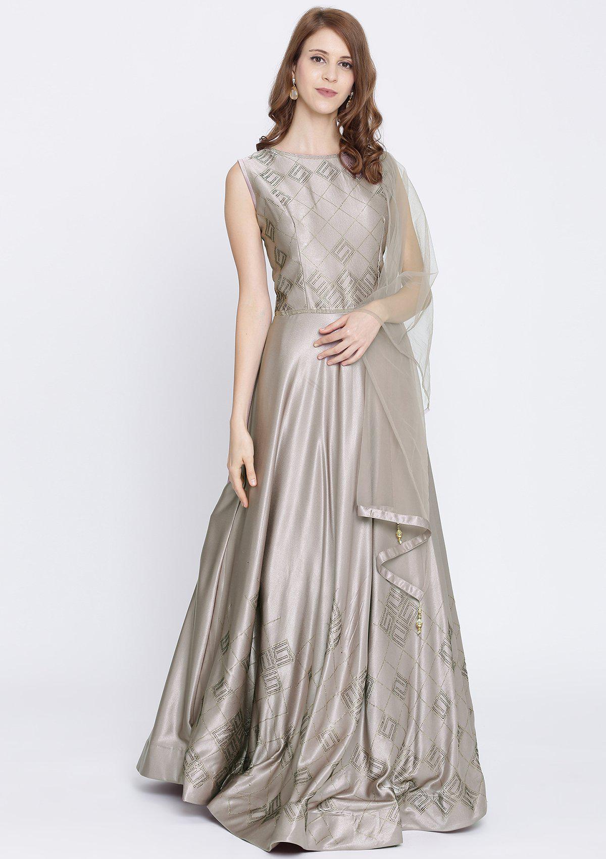 Lavender Swarovski Taffeta Silk Designer Gown-Koskii