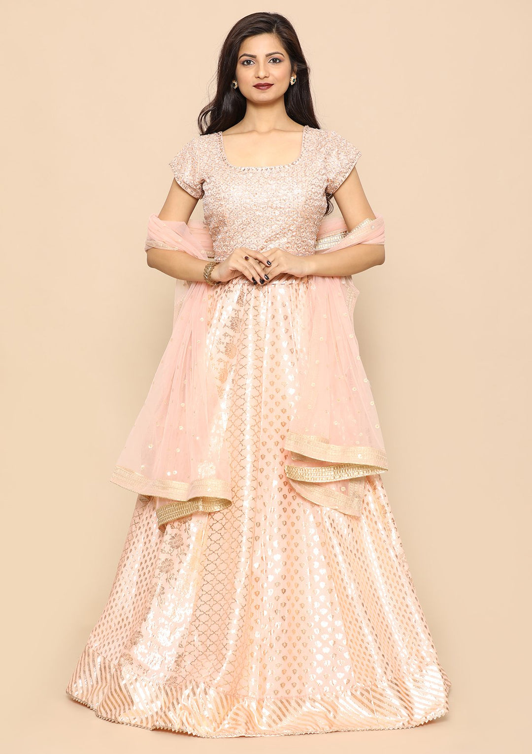 Pink Banarasi Silk Designer Lehenga-Koskii