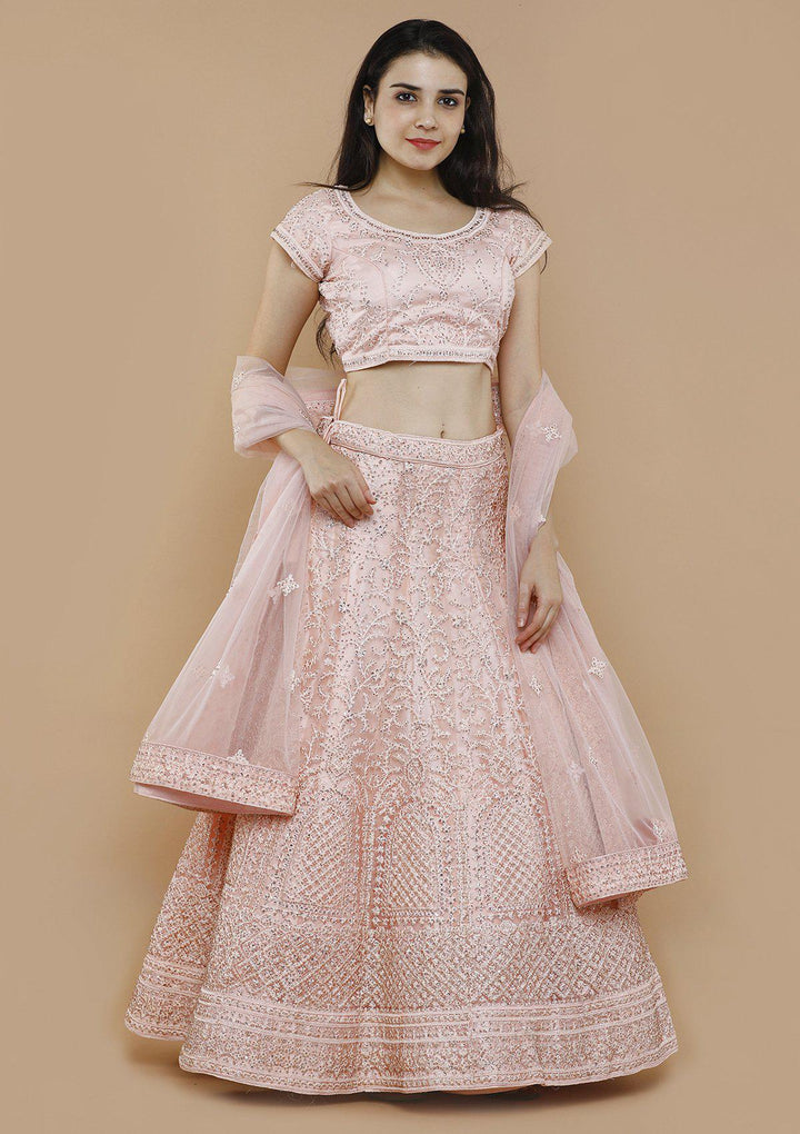 Pink Embellished Net Designer Lehenga-Koskii