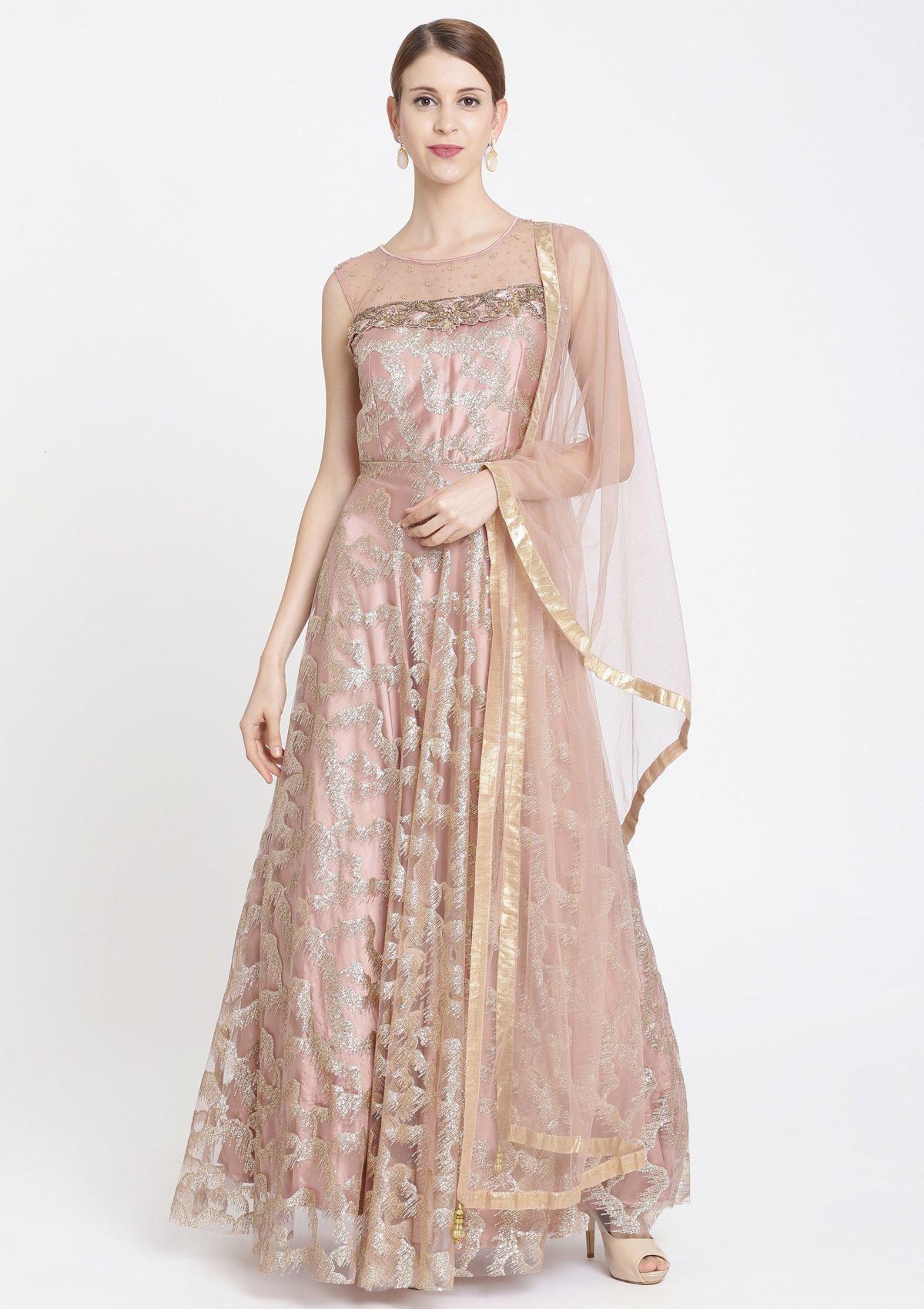 Onion Pink Stonework Net Designer Gown-Koskii