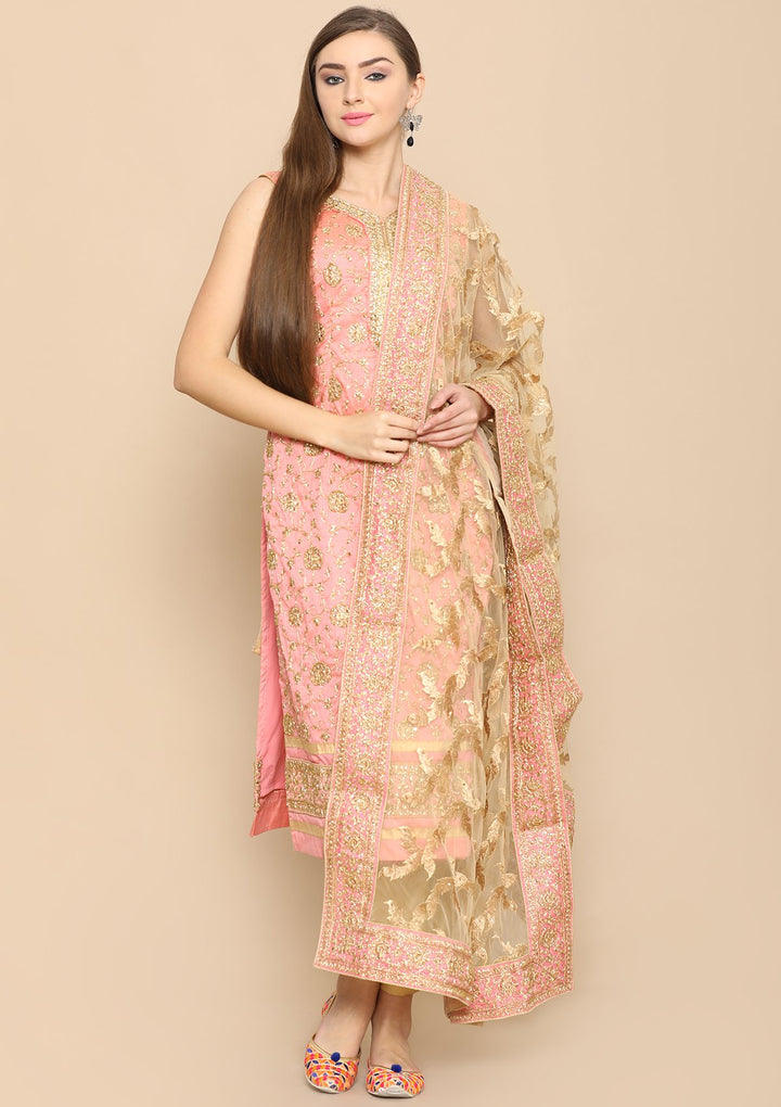 Pink and gold designer salwar suit-Koskii