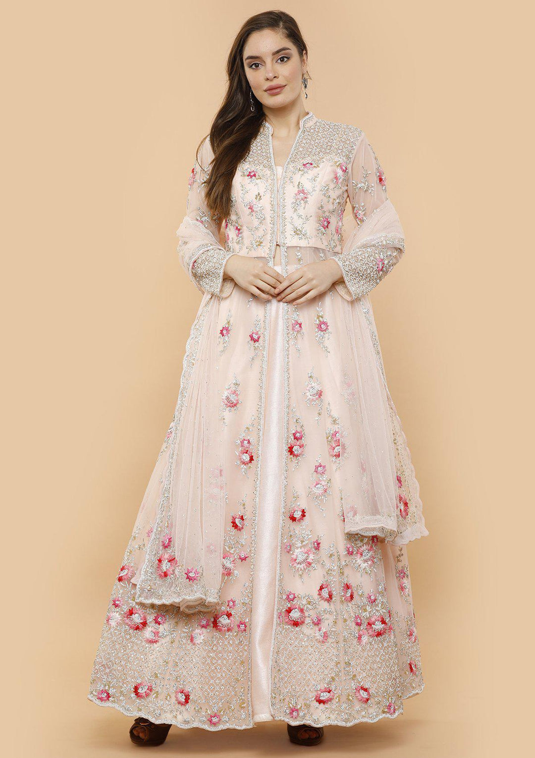 Blushing Pink Stonework Designer Gown-Koskii