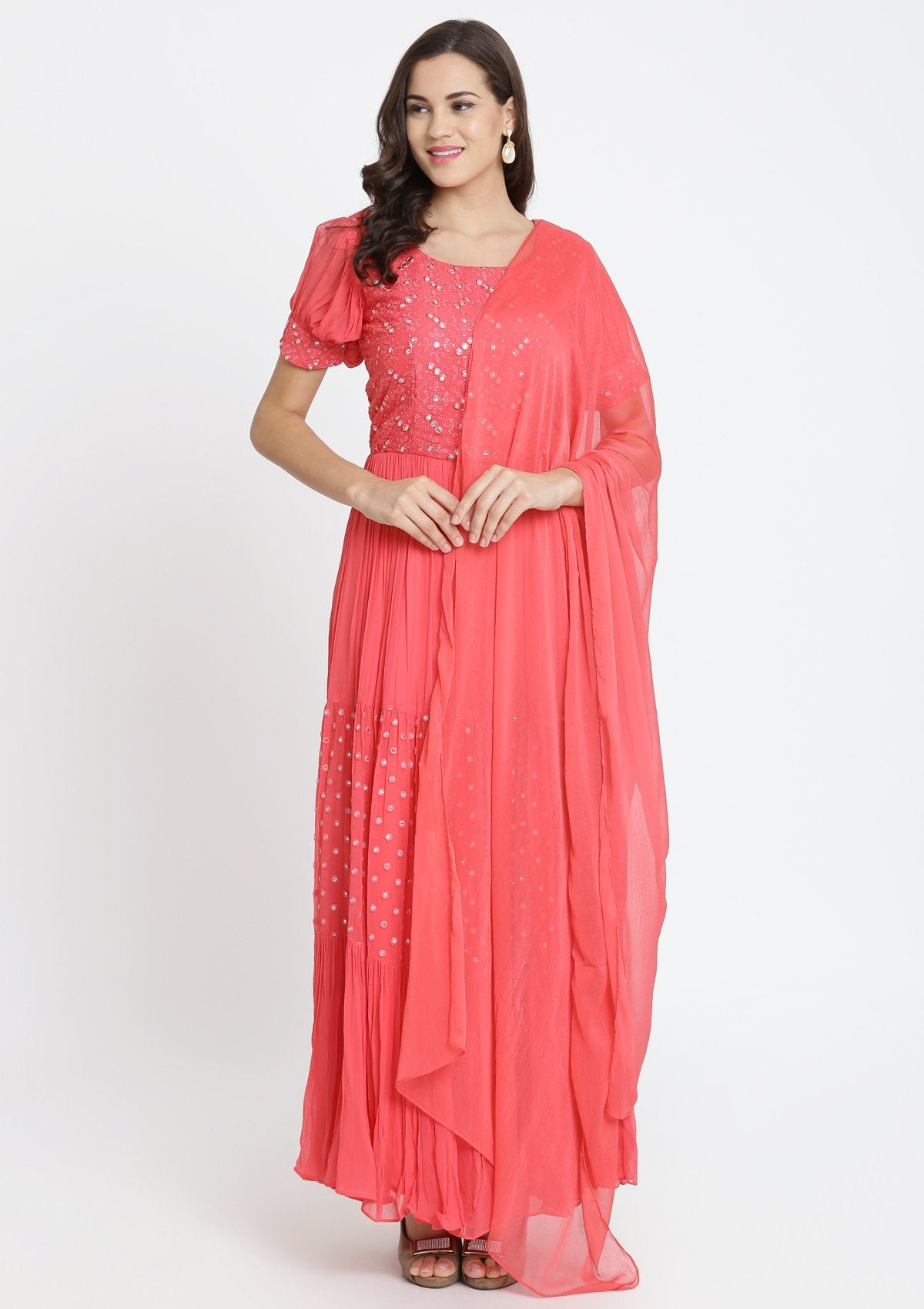 Ruby Chikankari Georgette Designer Gown-Koskii