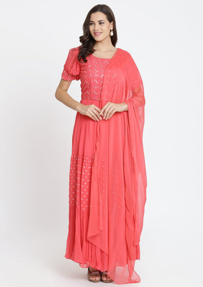 Ruby Chikankari Georgette Designer Gown-Koskii
