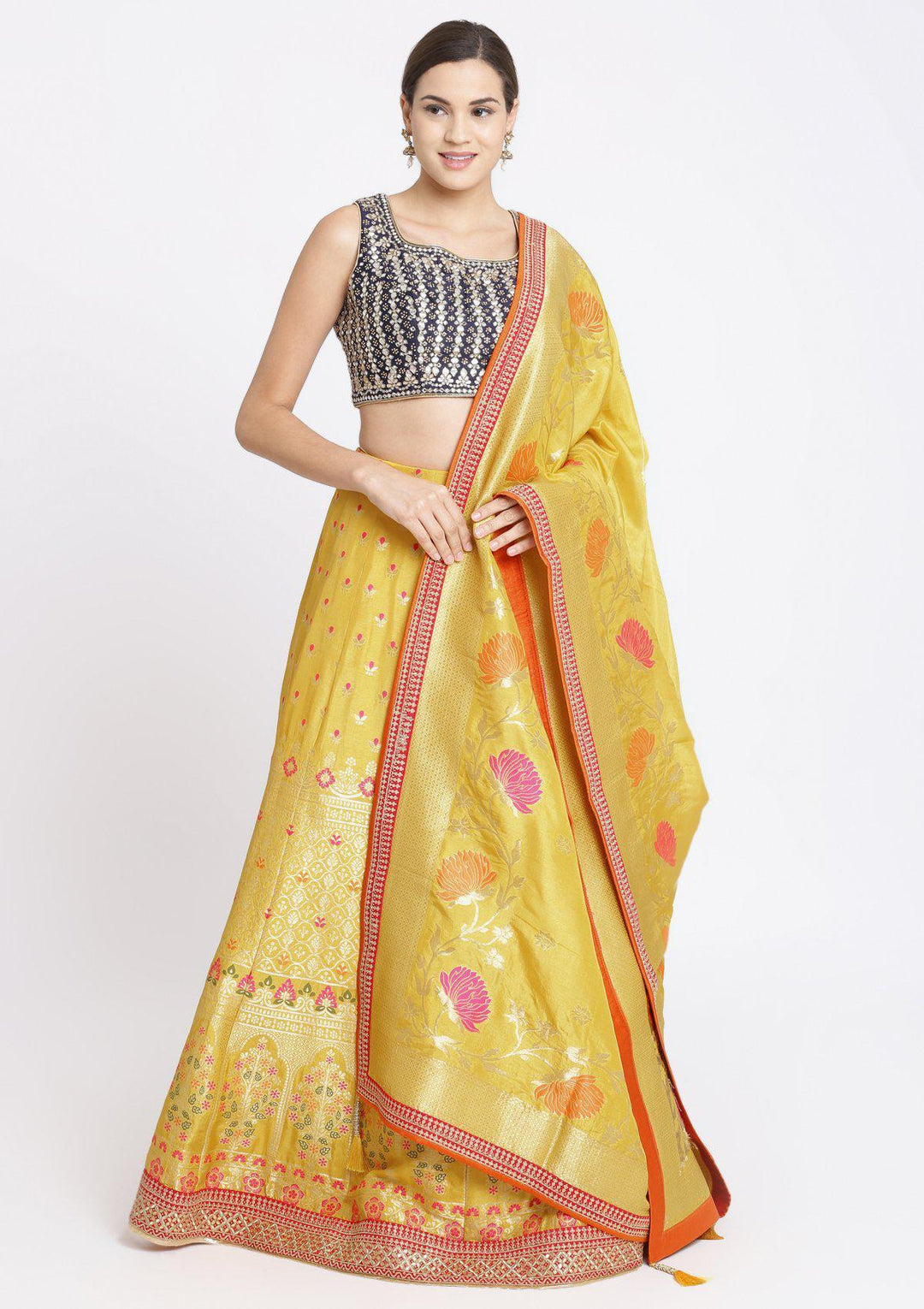 Yellow Gotapatti Brocade Designer Lehenga-Koskii